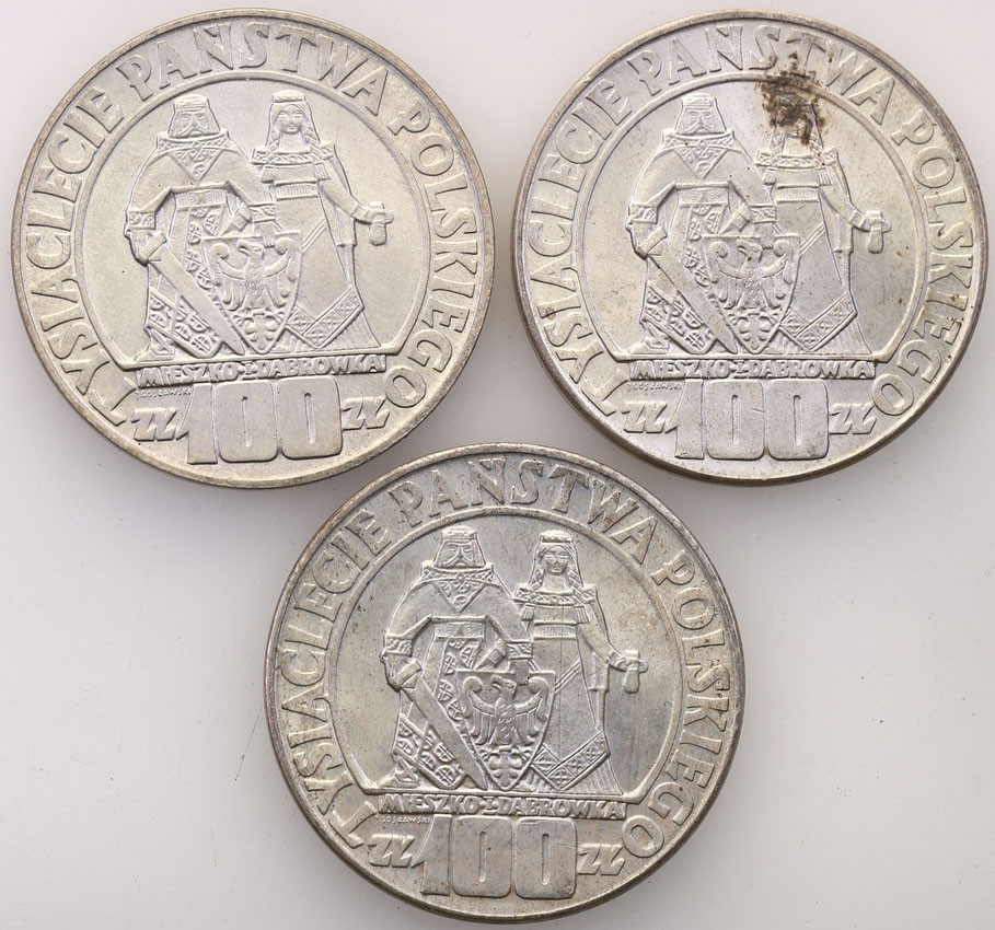 PRL. 100 złotych 1966 Mieszko i Dąbrówka, zestaw 3 monet